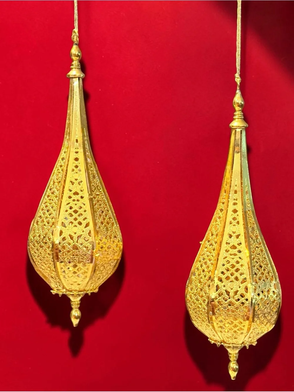 BALDWIN 24kt GOLD FINISH BRASS DROPLET CHRISTMAS ORNAMENT 77020.010 Lot of 2 VTG
